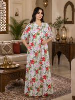 ⁦جلابية نسائية قطن مصري 100% بنقشة زهور – نصف كم-سلام⁩ - الصورة ⁦2⁩