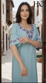 جلابية نسائية من القطن المصري الطبيعي 100% – بارد وناعم جدًا بتطريز أنيق-زهور ١٧